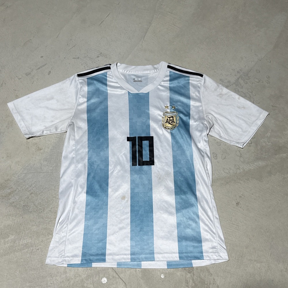 ARGENTINA LIONEL MESSI HOME SOCCER FUTBOL JERSEY 2018 MEN'S SZ SMALL *STAINED*